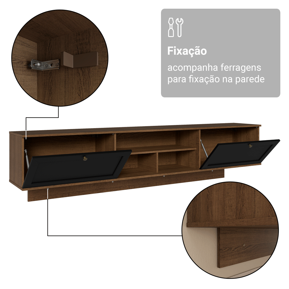 Rack Suspenso para TV até 80 Polegadas 218 cm 2 Portas Rustic/Preto Vik Madesa