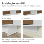 Rack Suspenso para TV até 80 Polegadas 218 cm 2 Portas Branco/Rustic Glamy Madesa