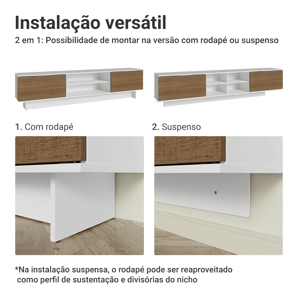 Rack para TV até 80 Polegadas 218 cm 2 Portas Branco/Rustic Stella Madesa
