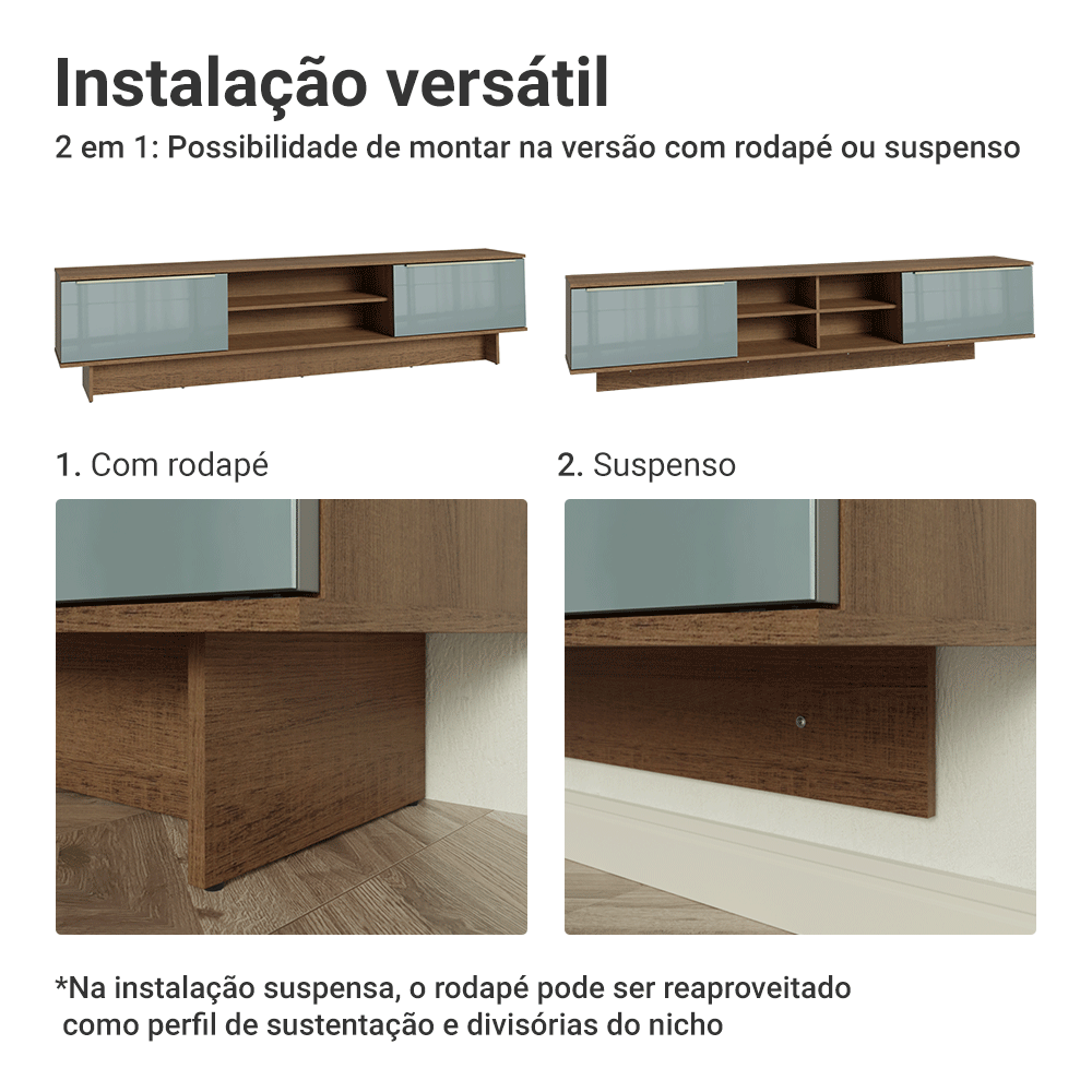 Rack Suspenso para TV até 80 Polegadas 218 cm 2 Portas Rustic/Cinza Lux Madesa