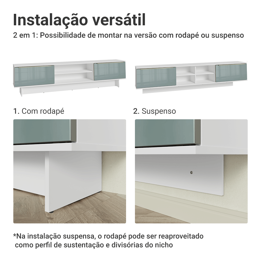 Rack para TV até 80 Polegadas 218 cm 2 Portas Branco/Cinza Lux Madesa