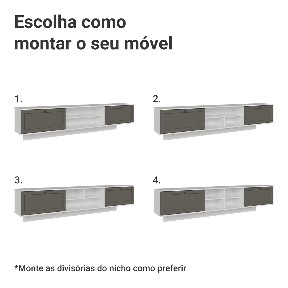 Rack Suspenso para TV até 80 Polegadas 218 cm 2 Portas Branco/Cinza Vik Madesa