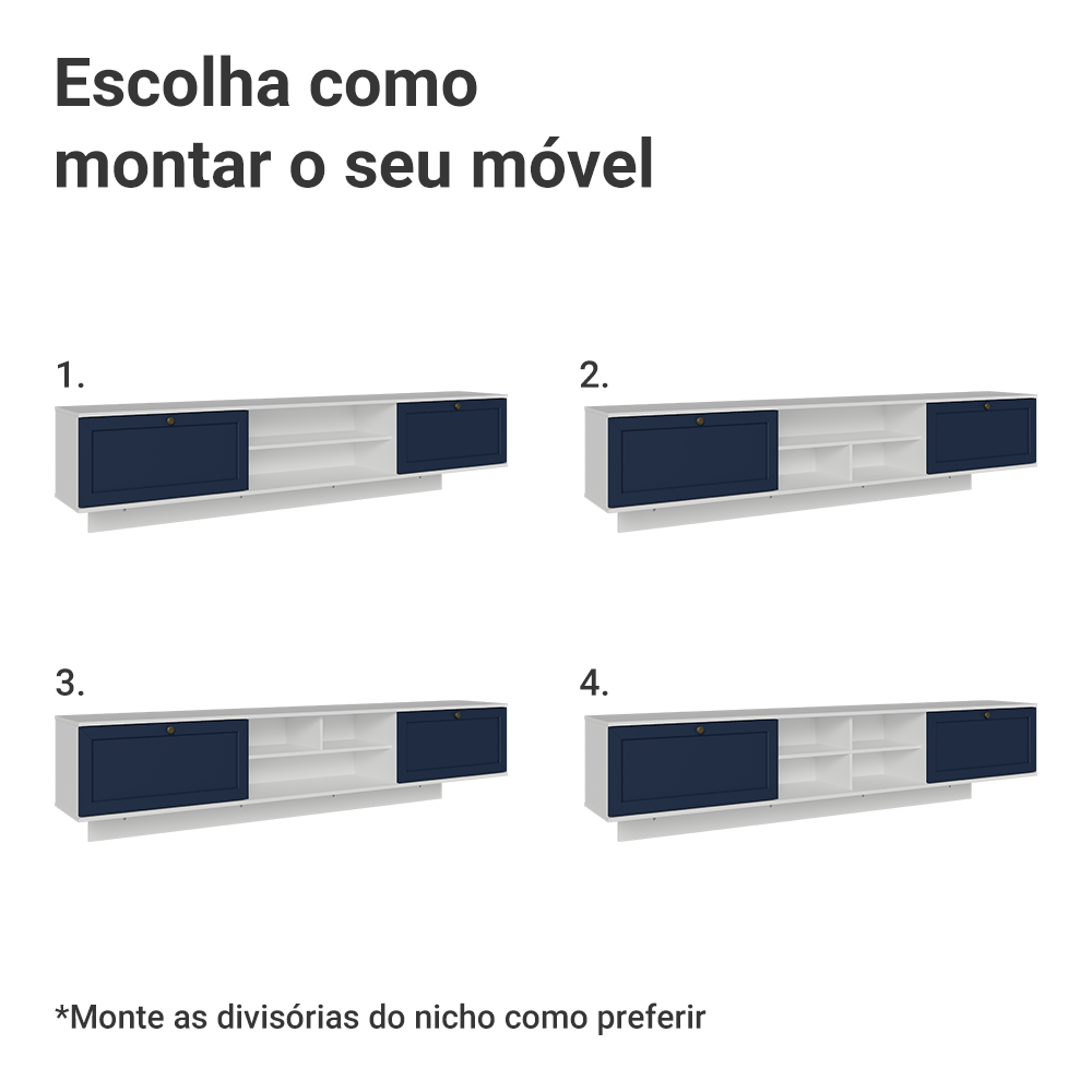 Rack Suspenso para TV até 80 Polegadas 218 cm 2 Portas Branco/Azul Vik Madesa