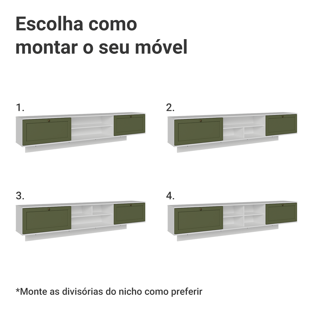 Rack Suspenso para TV até 80 Polegadas 218 cm 2 Portas Branco/Verde Vik Madesa