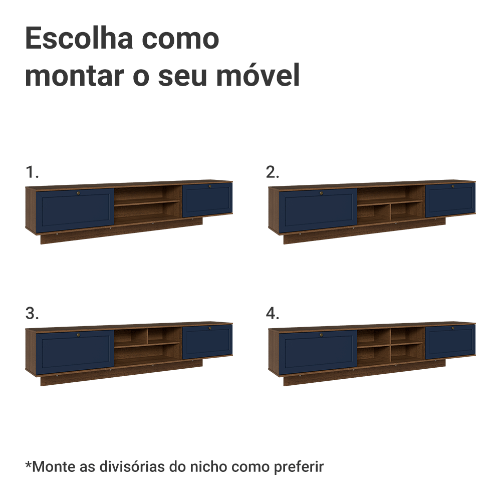 Rack Suspenso para TV até 80 Polegadas 218 cm 2 Portas Rustic/Azul Vik Madesa