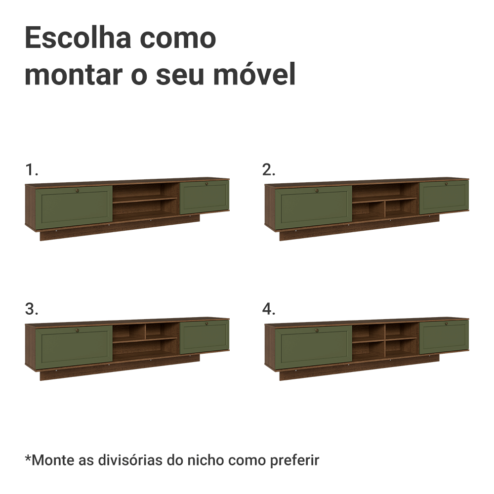 Rack Suspenso para TV até 80 Polegadas 218 cm 2 Portas Rustic/Verde Vik Madesa