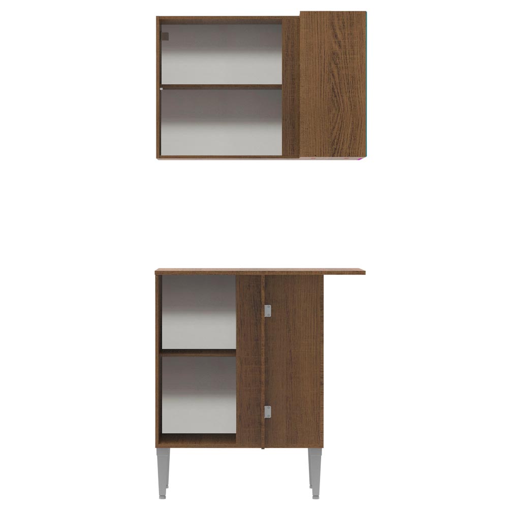 Kit de Canto Reto Madesa Emilly 2 Portas com Armário Aéreo, Adega e Balcão Rustic