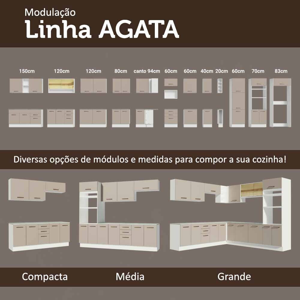 Balcão Gabinete de Pia 120 x 60 cm 1 Porta 2 Gavetas Branco/Crema (Sem Tampo) Agata Madesa