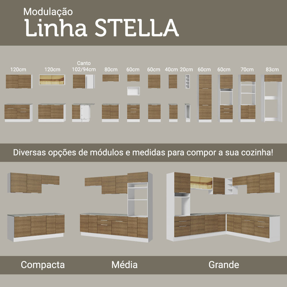 Balcão de Pia Cozinha 120 x 60 cm 1 Porta 2 Gavetas (Sem Tampo) Branco/Rustic Stella Madesa