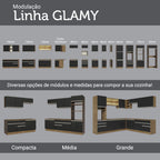 Balcão Cozinha 120 x 60 cm 2 Portas e 3 Gavetas (Com Tampo) Rustic/Preto Glamy Madesa