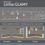 Balcão Cozinha 120 x 60 cm 2 Portas e 3 Gavetas (Com Tampo) Branco/Rustic Glamy Madesa