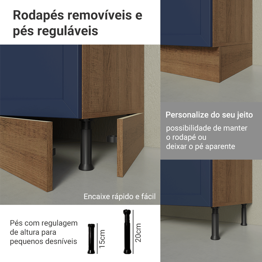 Balcão de Cozinha 35 x 60 cm 1 Porta (Sem Tampo) Rustic/Azul Vik Madesa