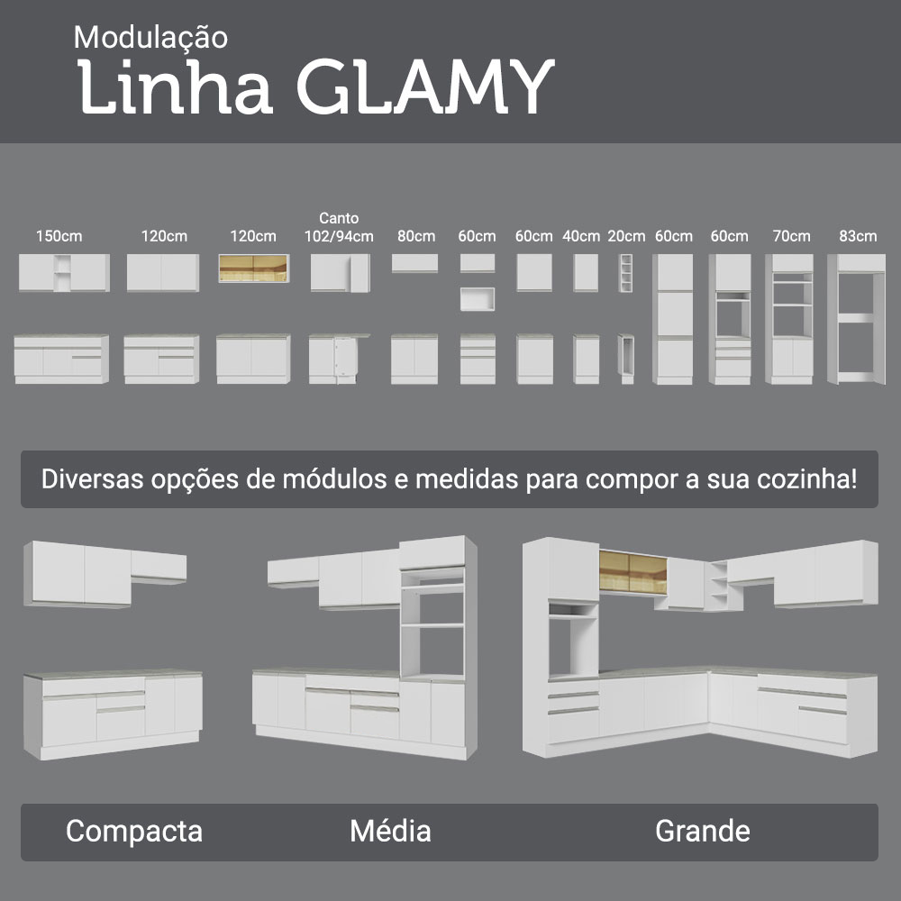 Balcão de Cozinha 50 x 60cm 1 Porta (Sem Tampo) Branco Glamy Madesa