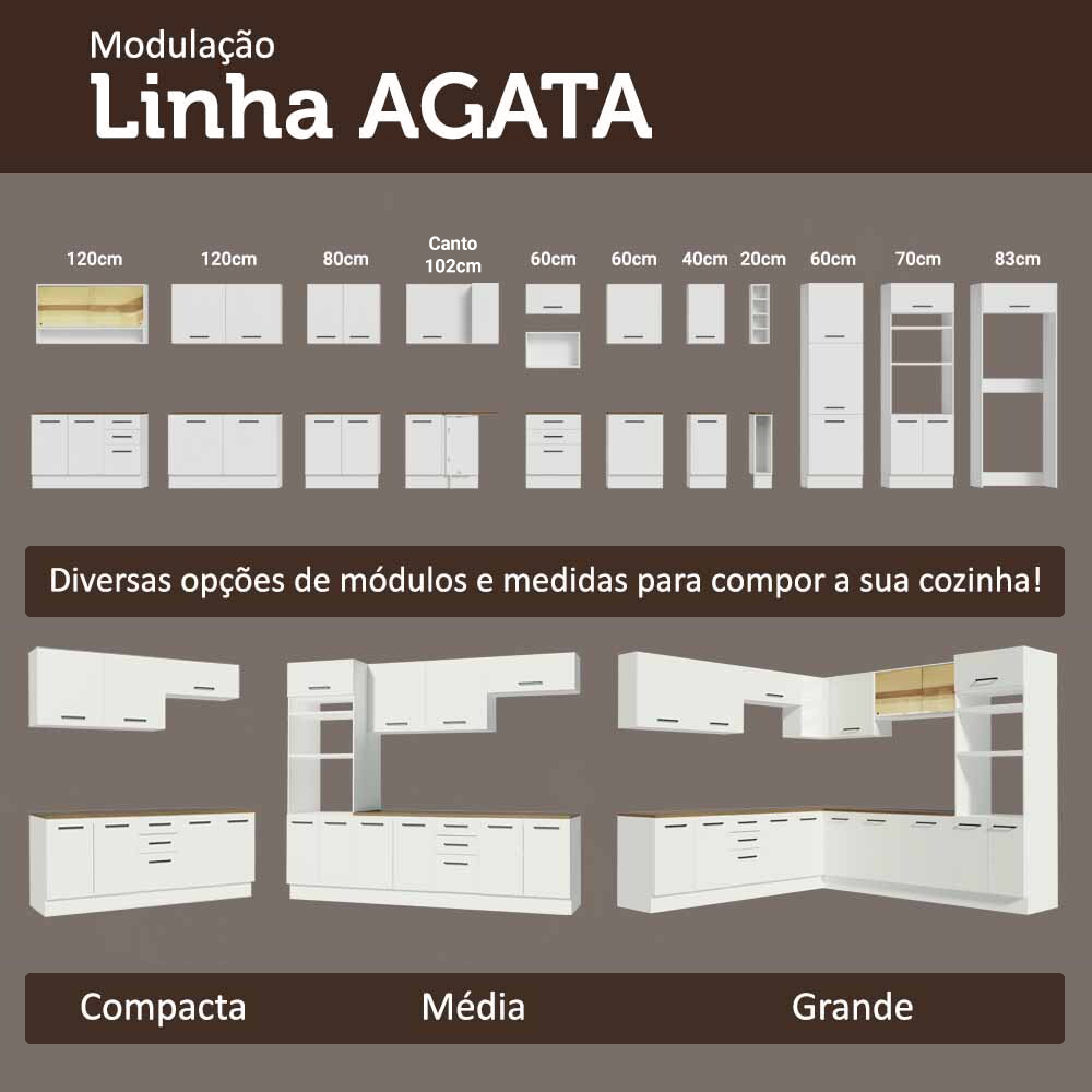 Balcão de Cozinha 50 x 60cm 1 Porta Branco Tampo Rustic Agata Madesa