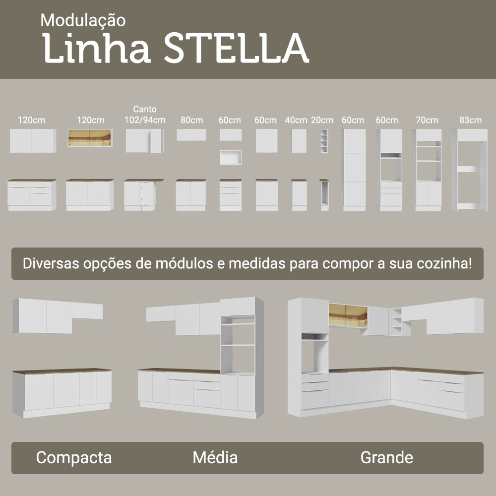 Balcão de Cozinha 50 x 60cm 1 Porta Branco Tampo Rustic Stella Madesa