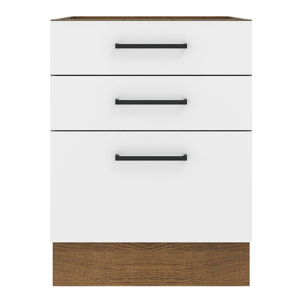Balcão Madesa Agata 60 x 60 cm 3 Gavetas (Sem Tampo) Rustic/Branco