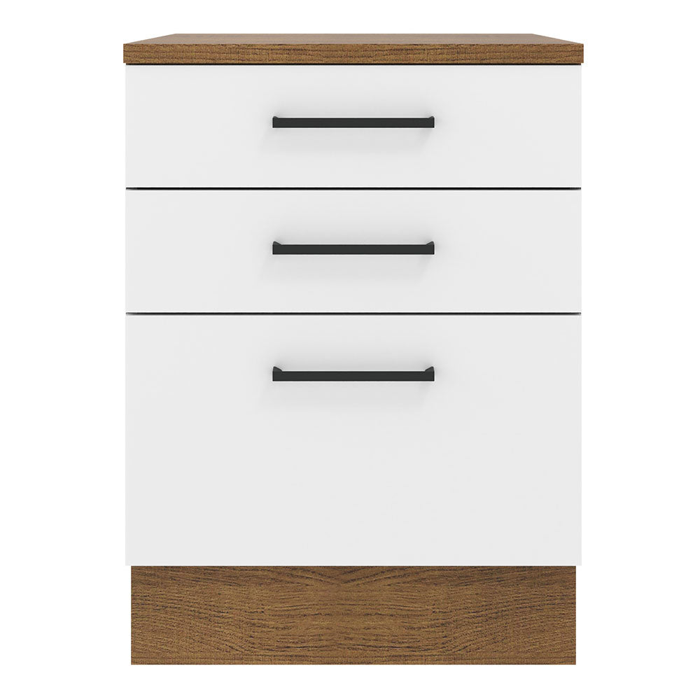Balcão Madesa Agata 60 x 60 cm 3 Gavetas (Com Tampo) Rustic/Branco