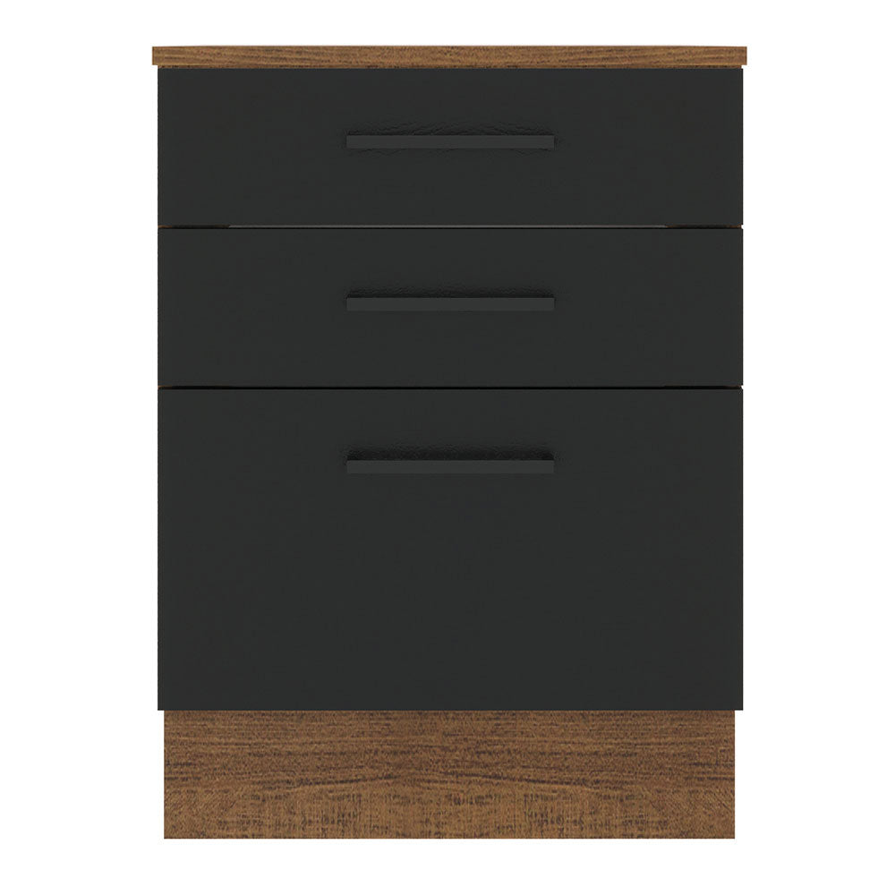 Balcão Madesa Agata 60 x 60 cm 3 Gavetas (Com Tampo) Rustic/Preto