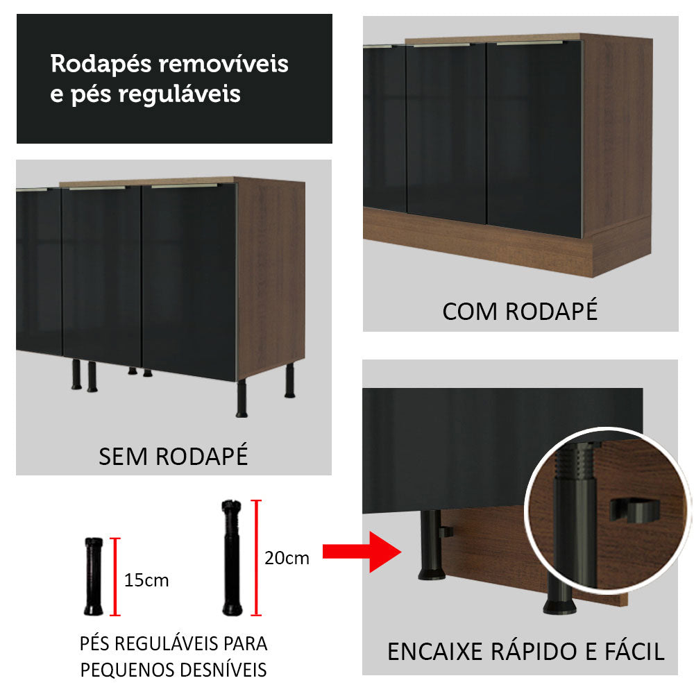 Balcão de Cozinha 70 x 60 cm 2 Portas (Sem Tampo) Rustic/Preto Lux Madesa
