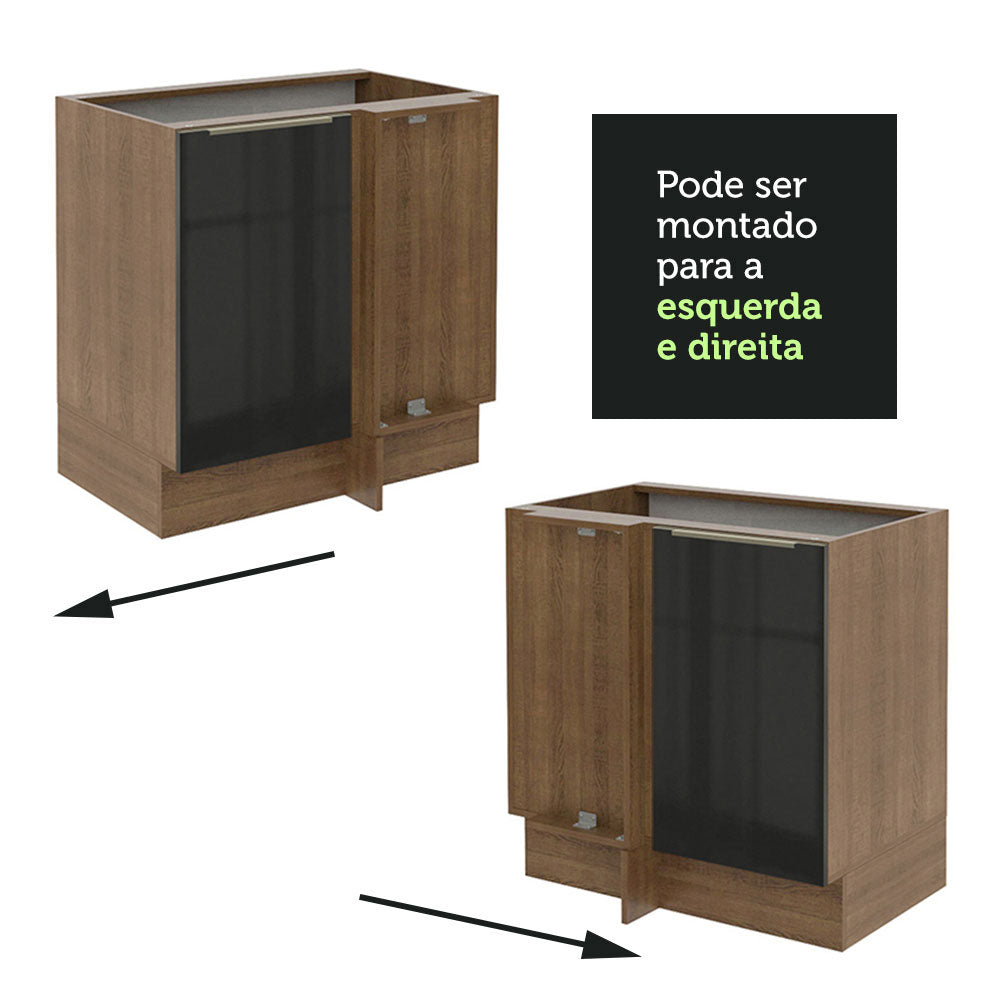 Balcão de Canto Madesa Lux 1 Porta (Sem Tampo) Rustic/Preto