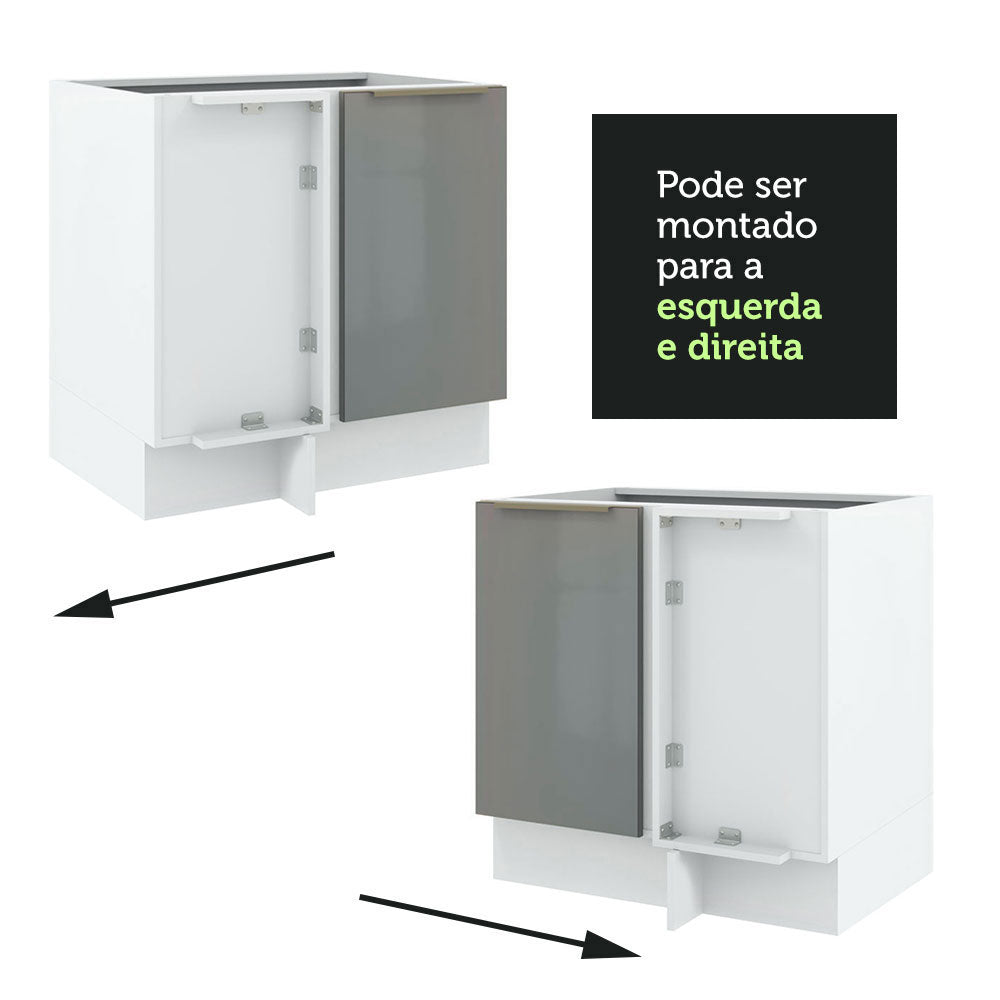 Balcão de Canto Madesa Lux 1 Porta (Sem Tampo) Branco/Cinza