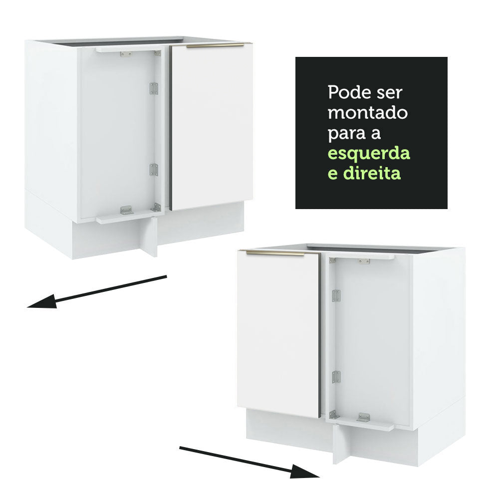 Balcão de Canto Madesa Lux 1 Porta (Sem Tampo) Branco/Branco Veludo