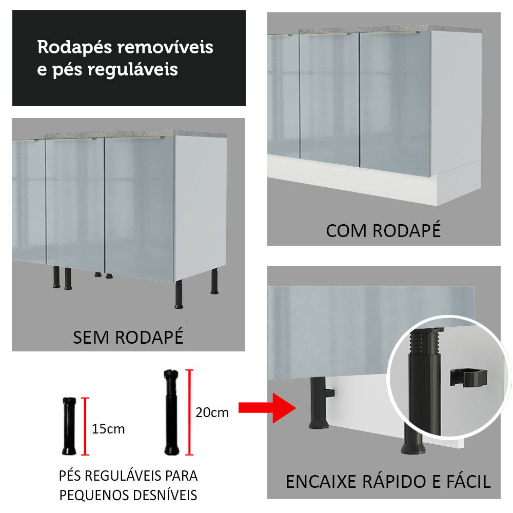Balcão 80 cm 2 Portas Branco/Cinza Lux Madesa