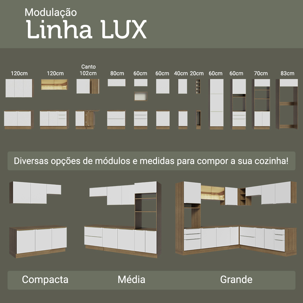 Balcão de Cozinha 80 x 60 cm 2 Gavetas (Sem Tampo) Rustic/Branco Veludo Lux Madesa