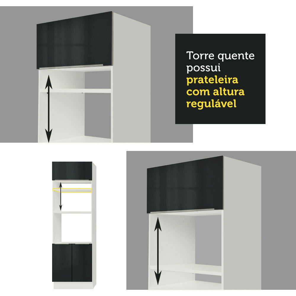 Torre Quente 70 x 60 cm 3 Portas Branco/Preto Lux Madesa