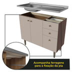 Balcão Gabinete com Pia 3 Portas e 2 Gavetas 105cm Rustic/Crema Gourmet Madesa