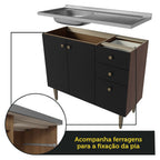 Balcão Gabinete com Pia 3 Portas e 2 Gavetas 105cm Rustic/Preto Gourmet Madesa