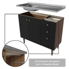 Balcão Gabinete com Pia 3 Portas e 2 Gavetas 105cm Rustic/Preto Gourmet Madesa