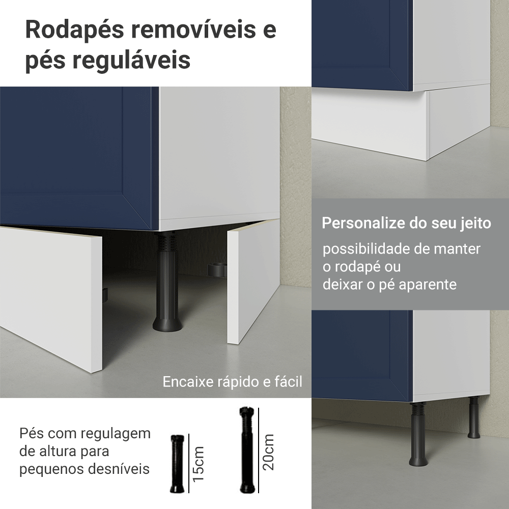 Balcão Gabinete de Pia 120 cm (Sem Tampo) Branco/Azul Vik Madesa