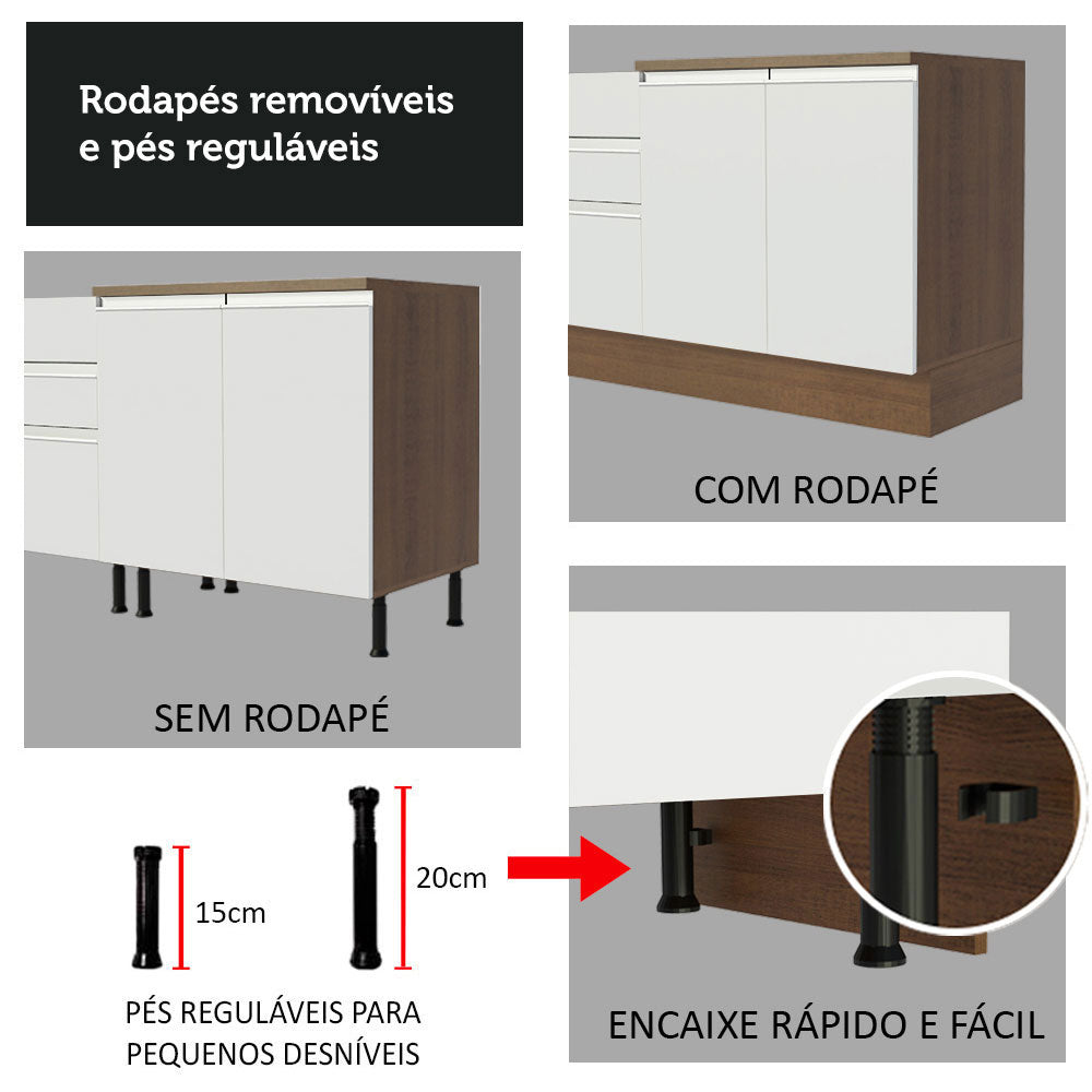 Balcão Madesa Glamy 120 cm 1 Porta e 2 Gavetas (Com Tampo) Rustic/Branco