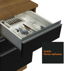 Balcão Madesa Glamy 120 cm 2 Portas e 3 Gavetas (Com Tampo) Rustic/Preto