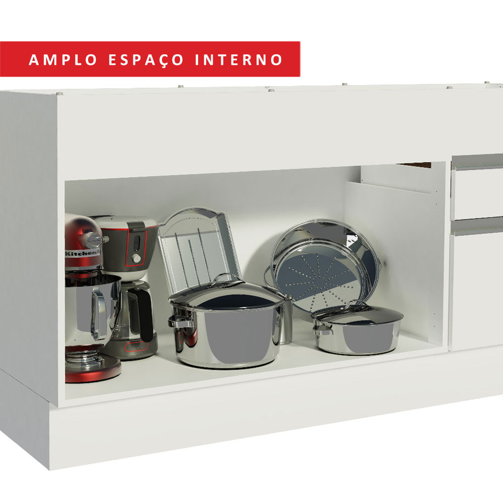 Balcão de Pia Madesa Glamy 150 cm 2 Portas e 2 Gavetas (Sem Tampo e Pia) Branco