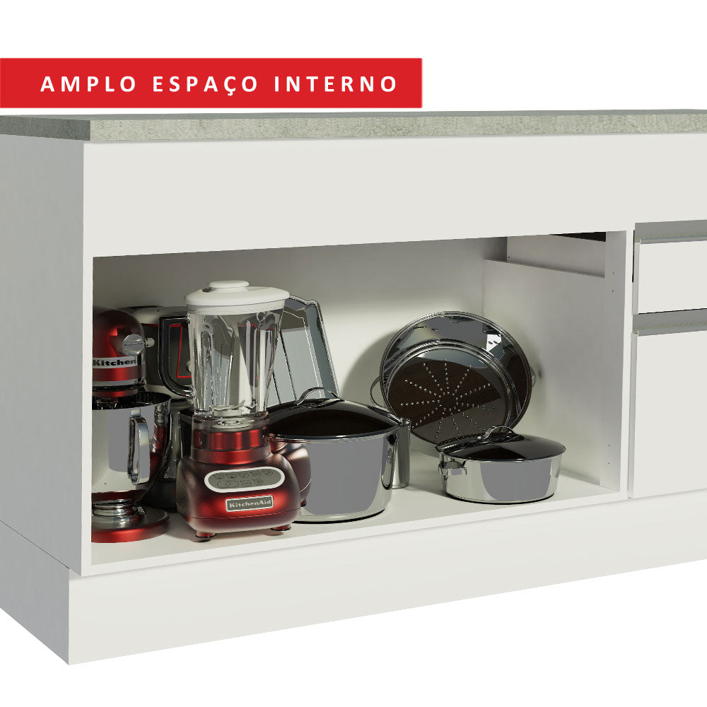 Balcão Madesa Glamy 150 cm 2 Portas e 2 Gavetas (Com Tampo) Branco