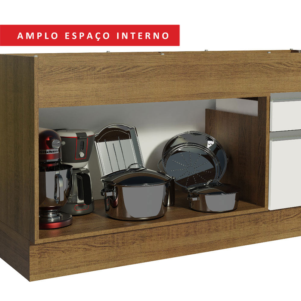 Balcão de Pia Madesa Glamy 150 cm 2 Portas e 2 Gavetas (Sem Tampo e Pia) Rustic/Branco