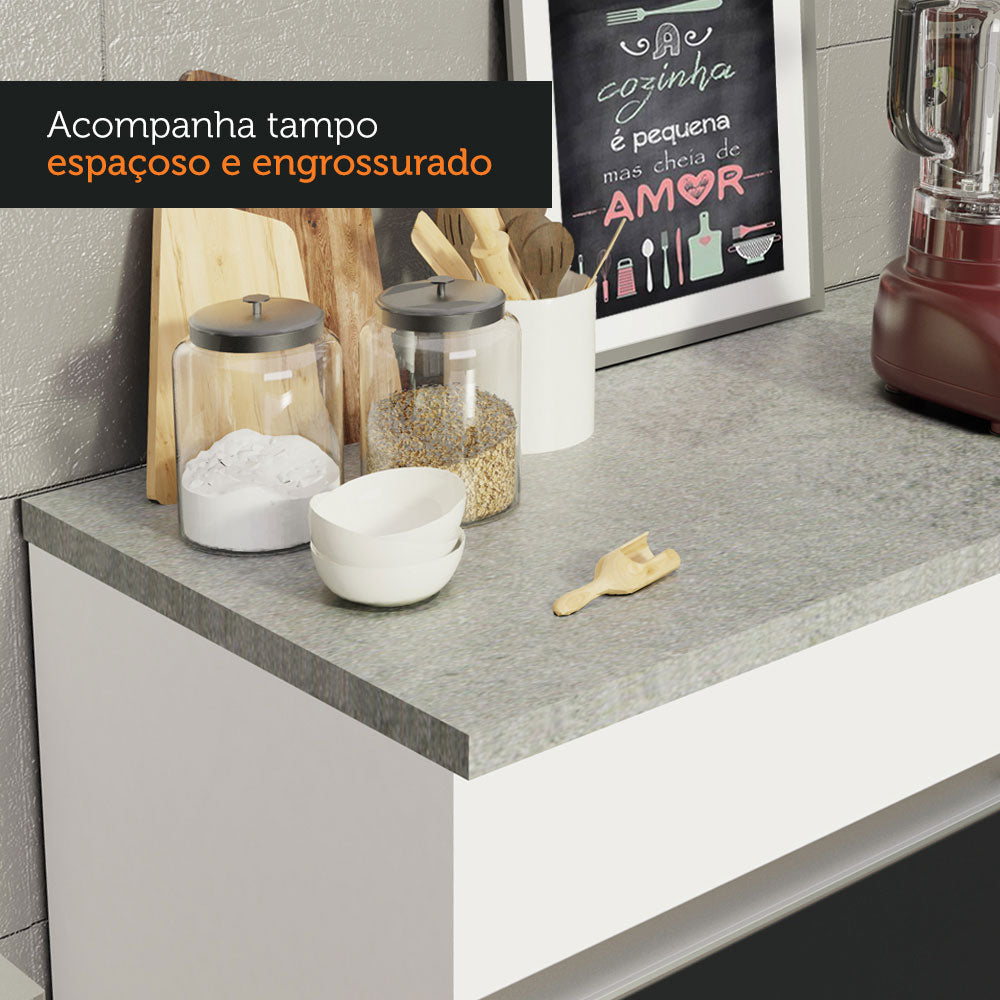 Balcão Madesa Glamy 150 cm 2 Portas e 2 Gavetas (Com Tampo) Branco/Preto