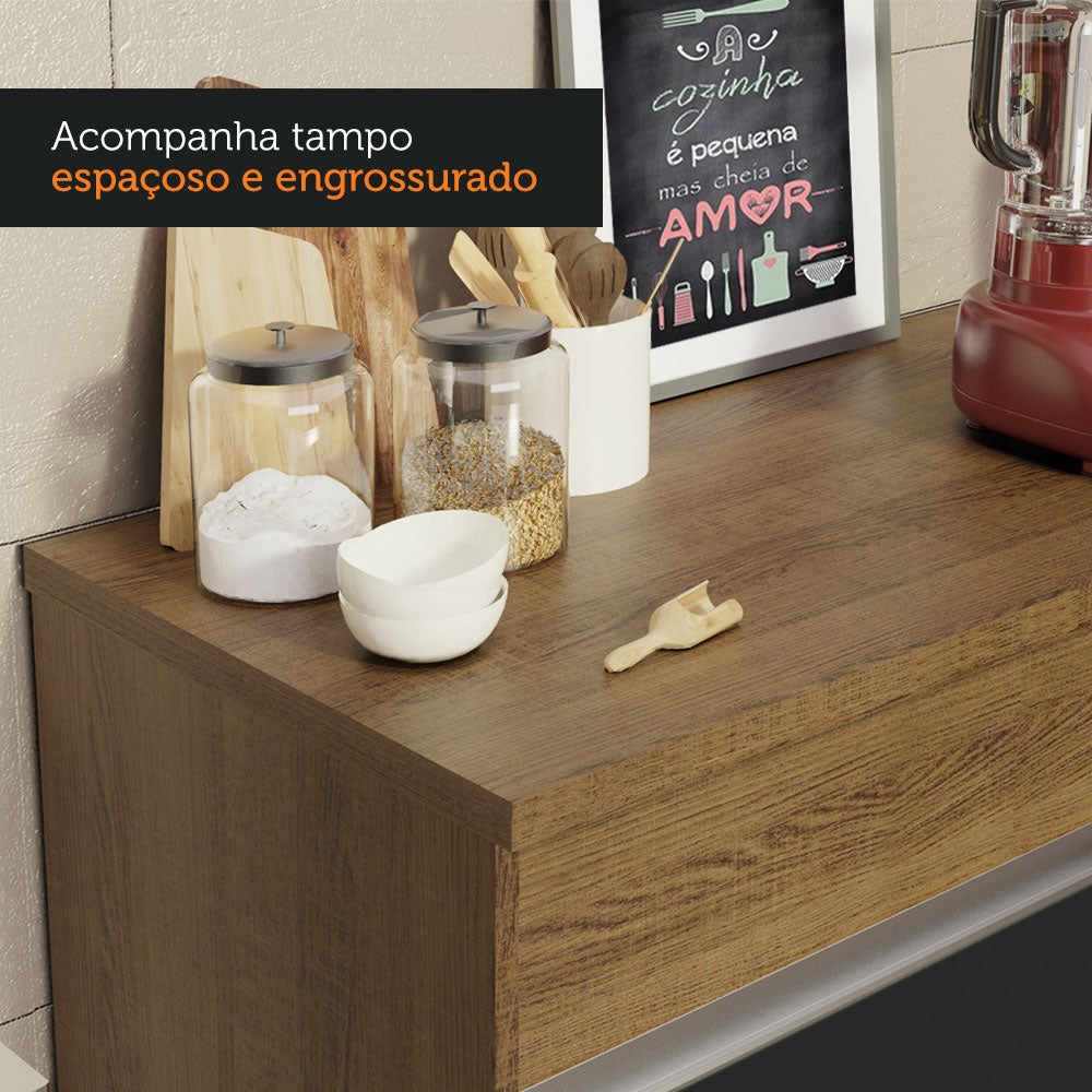 Balcão Madesa Glamy 150 cm 2 Portas e 2 Gavetas (Com Tampo) Rustic/Preto
