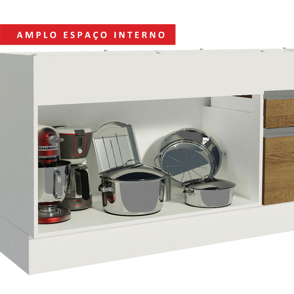 Balcão de Pia Madesa Glamy 150 cm 2 Portas e 2 Gavetas (Sem Tampo e Pia) Branco/Rustic