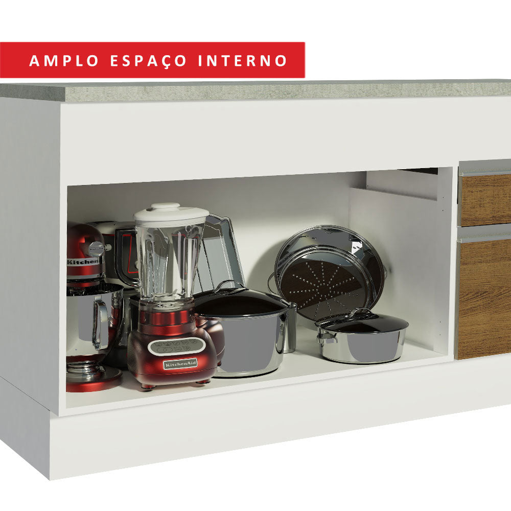 Balcão Madesa Glamy 150 cm 2 Portas e 2 Gavetas (Com Tampo) Branco/Rustic