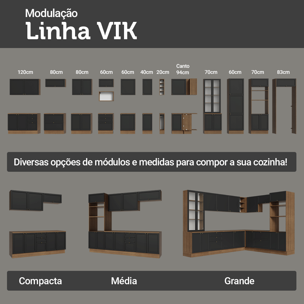 Balcão Porta-Temperos 20 cm 1 Porta Rustic/Preto Vik Madesa