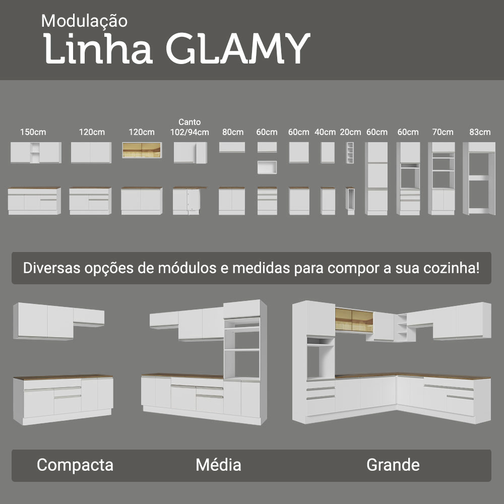 Balcão de Cozinha 50cm 1 Porta Branco Tampo Rustic Glamy Madesa