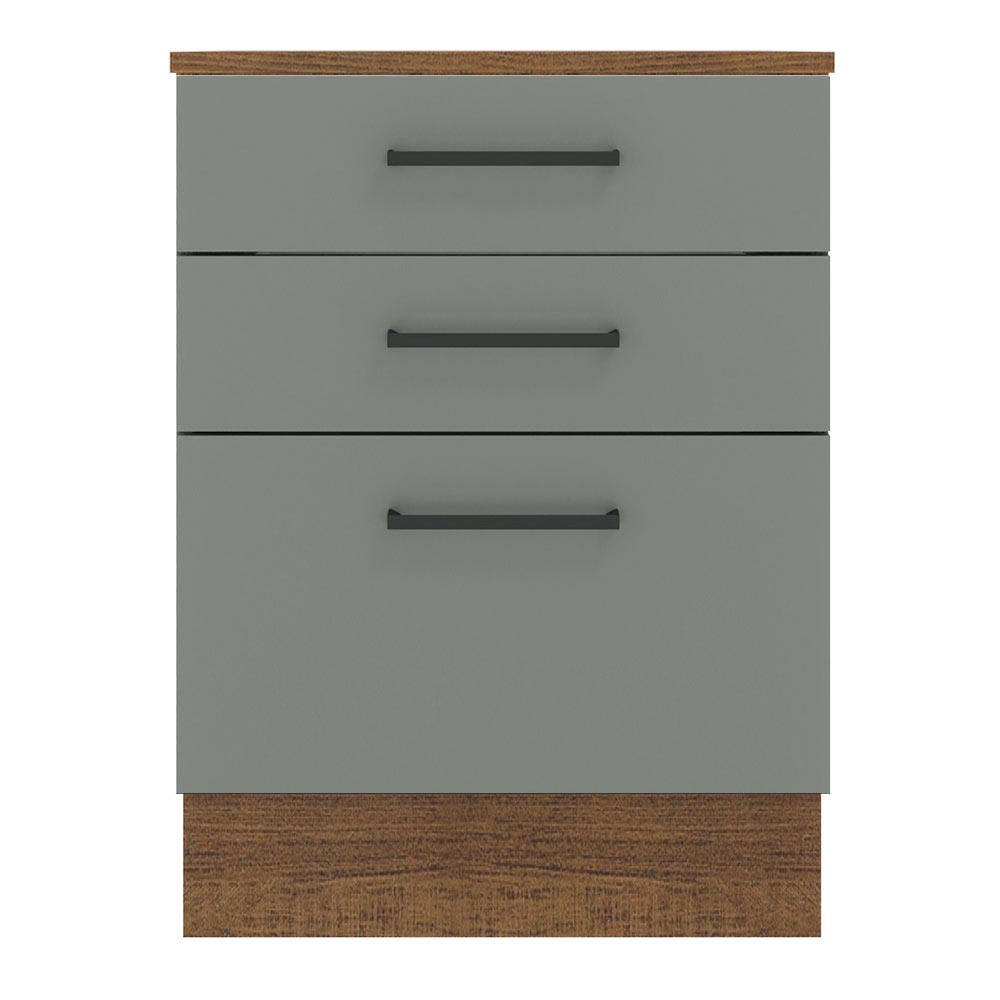 Balcão Madesa Agata 60 cm 3 Gavetas Rustic/Cinza