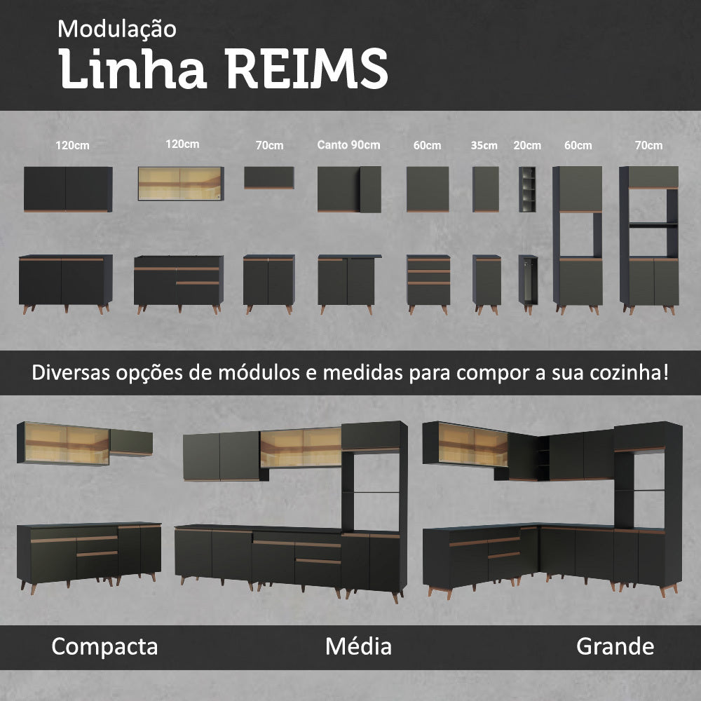 Balcão Madesa Reims 70 cm 2 Portas Preto