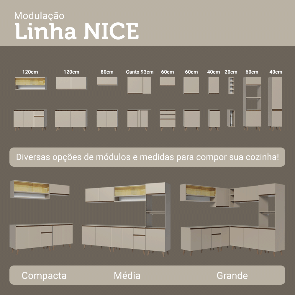 Balcão de Canto 1 Porta Com Pés Crema Nice Madesa