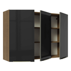 Armário Aéreo Madesa Lux 120 cm 3 Portas Rustic/Preto
