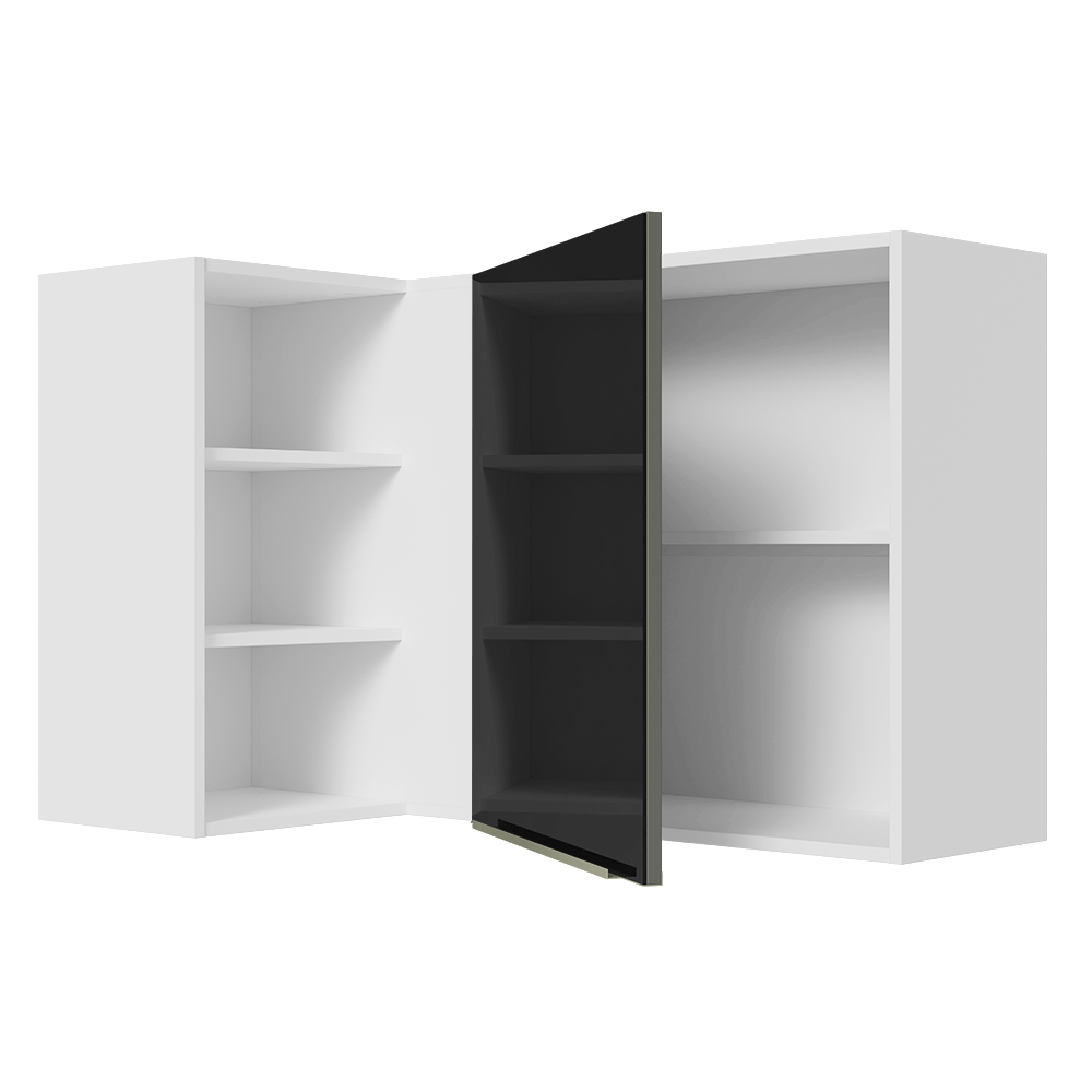 Armário Aéreo de Canto com Adega Acoplada Madesa Lux 1 Porta Branco/Preto