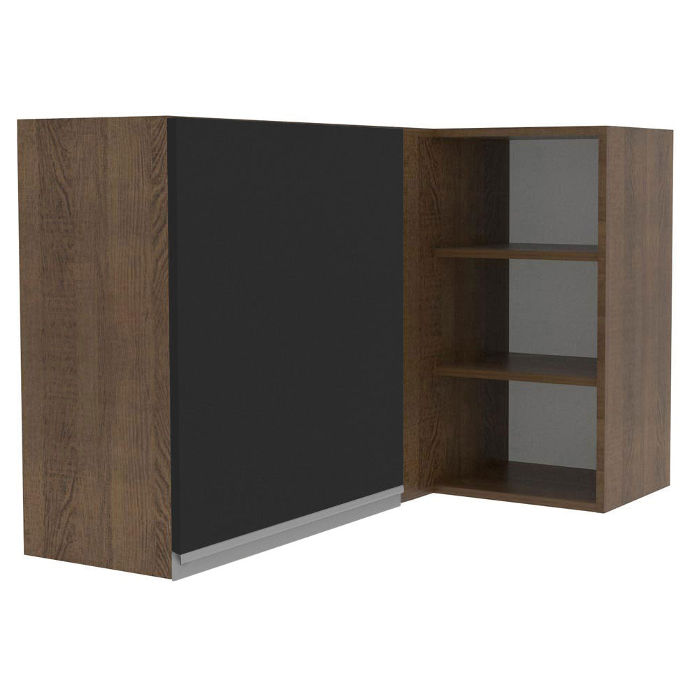Armário Aéreo de Canto Madesa Glamy 1 Porta para linha de 60 cm de profundidade Rustic/Preto